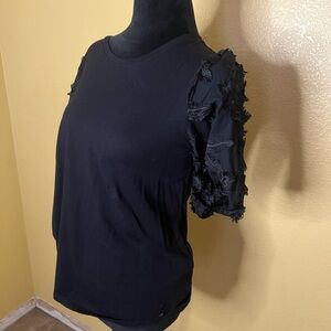 Anne Klein Black Textured Sleeve Top